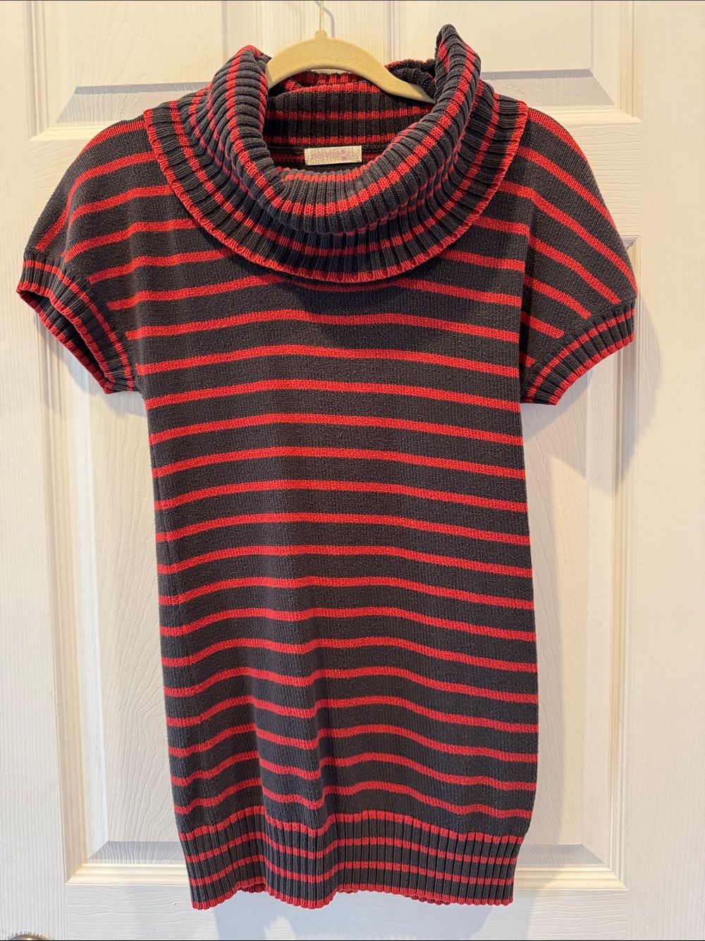 Kensie Girl Short-Sleeve Cowl Neck Striped Sweater - Red & Gray